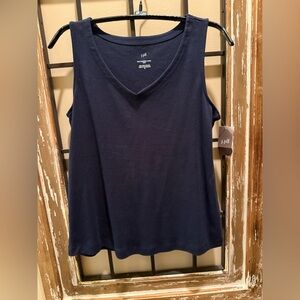 Jjill NWT Navy Blue Pima Rounded V Neck Tank. XS Cotton